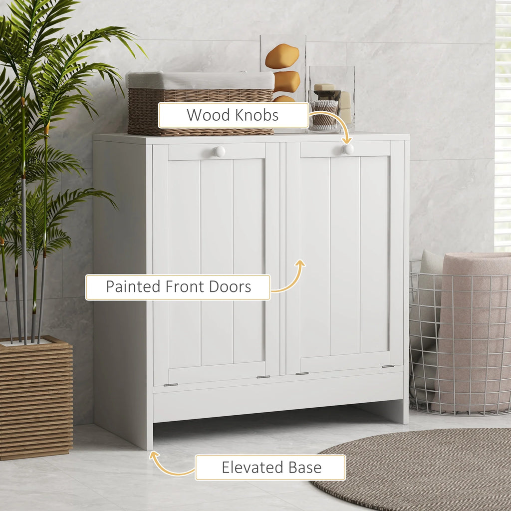White Tilt-out Laundry Storage Cabinet with 2 Hamper Compartments J440
