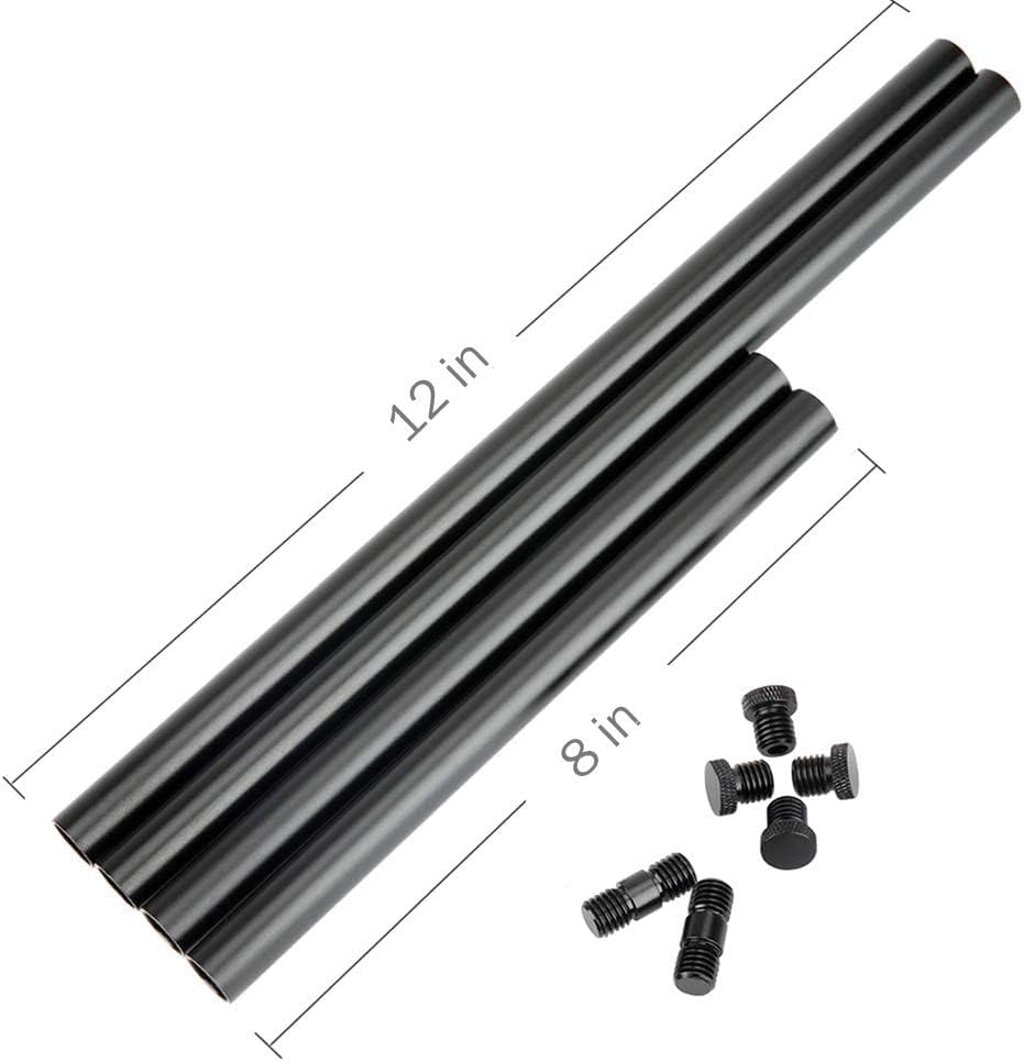 15mm Rod 8 Inch and 12 Inch with M12 Thread Rod Connector Rod Cap Extend to 20 Inch Rods, Pack of 2 I7564