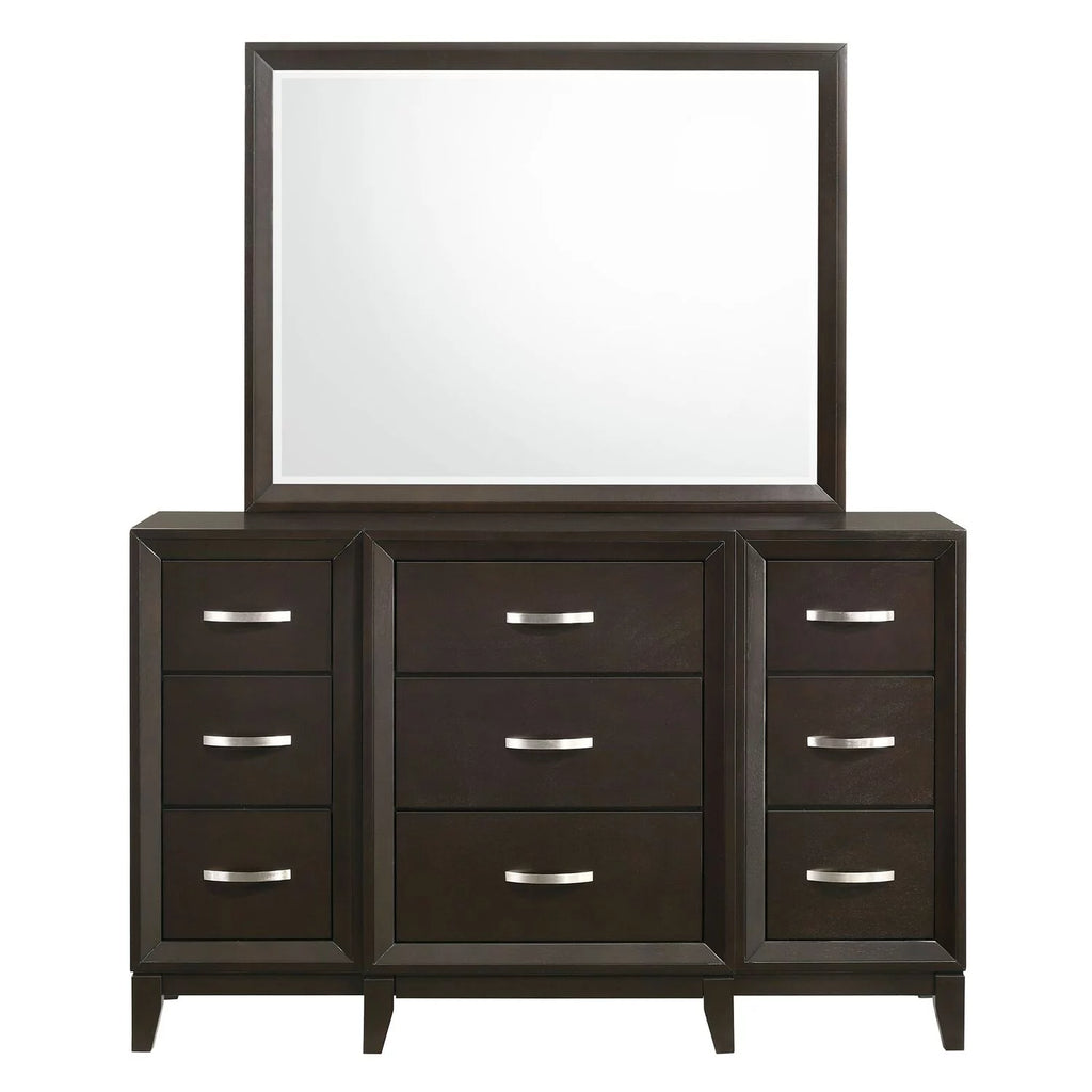 Brown 9 Drawer Wood Dresser with Mirror A6281