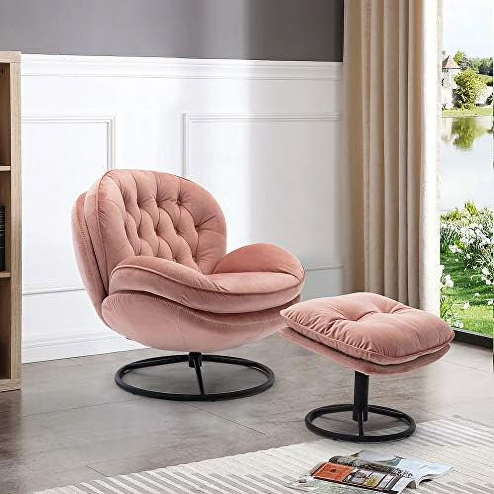 Velvet Swivel Accent Chair with Ottoman Set M458