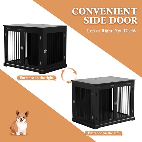 Large Wooden Dog Crate with Cushion and Flip Top, Black O60871