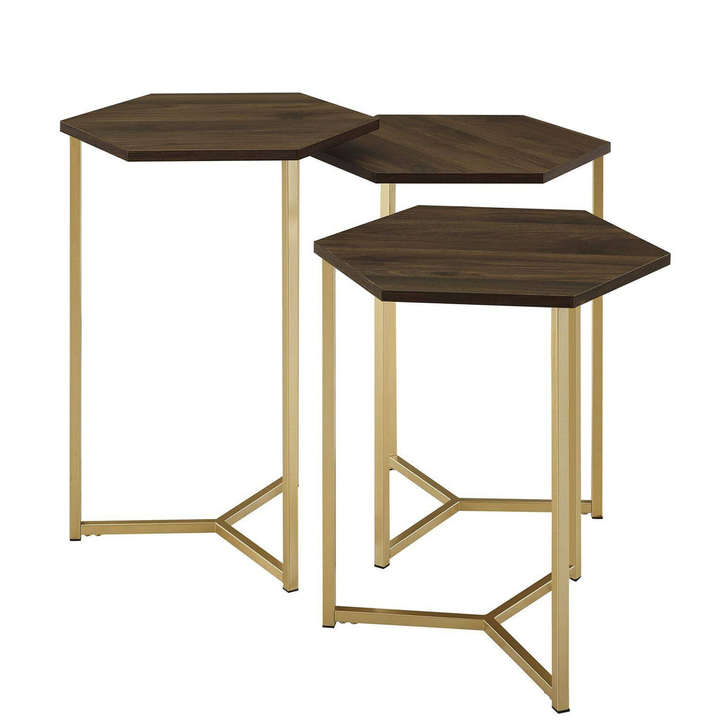 Set of 3 Geometric Nesting Accent Tables Dark Walnut/Gold Z621429
