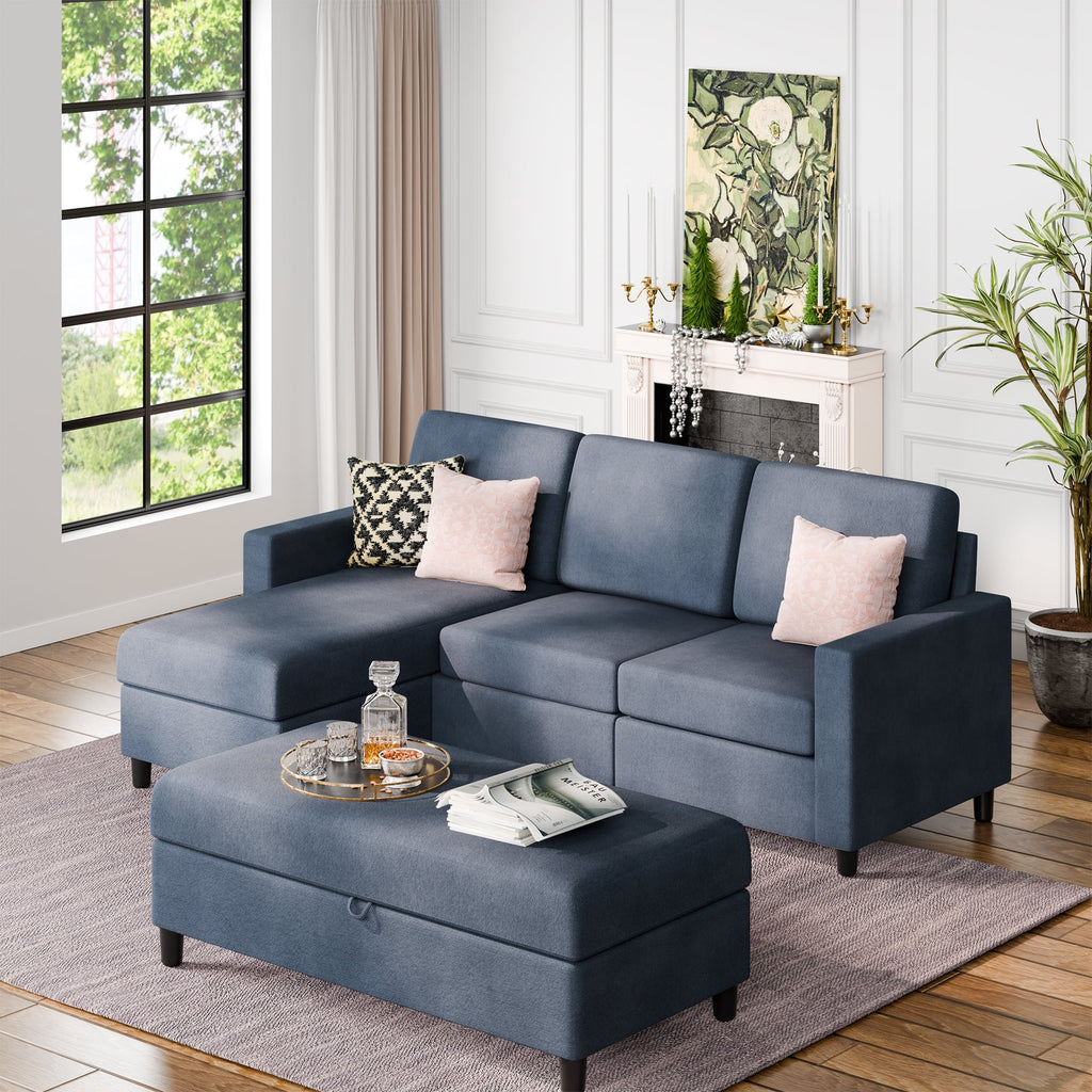 L Shaped 4 Seat Sectional Sofa with Storage Ottoman S37318