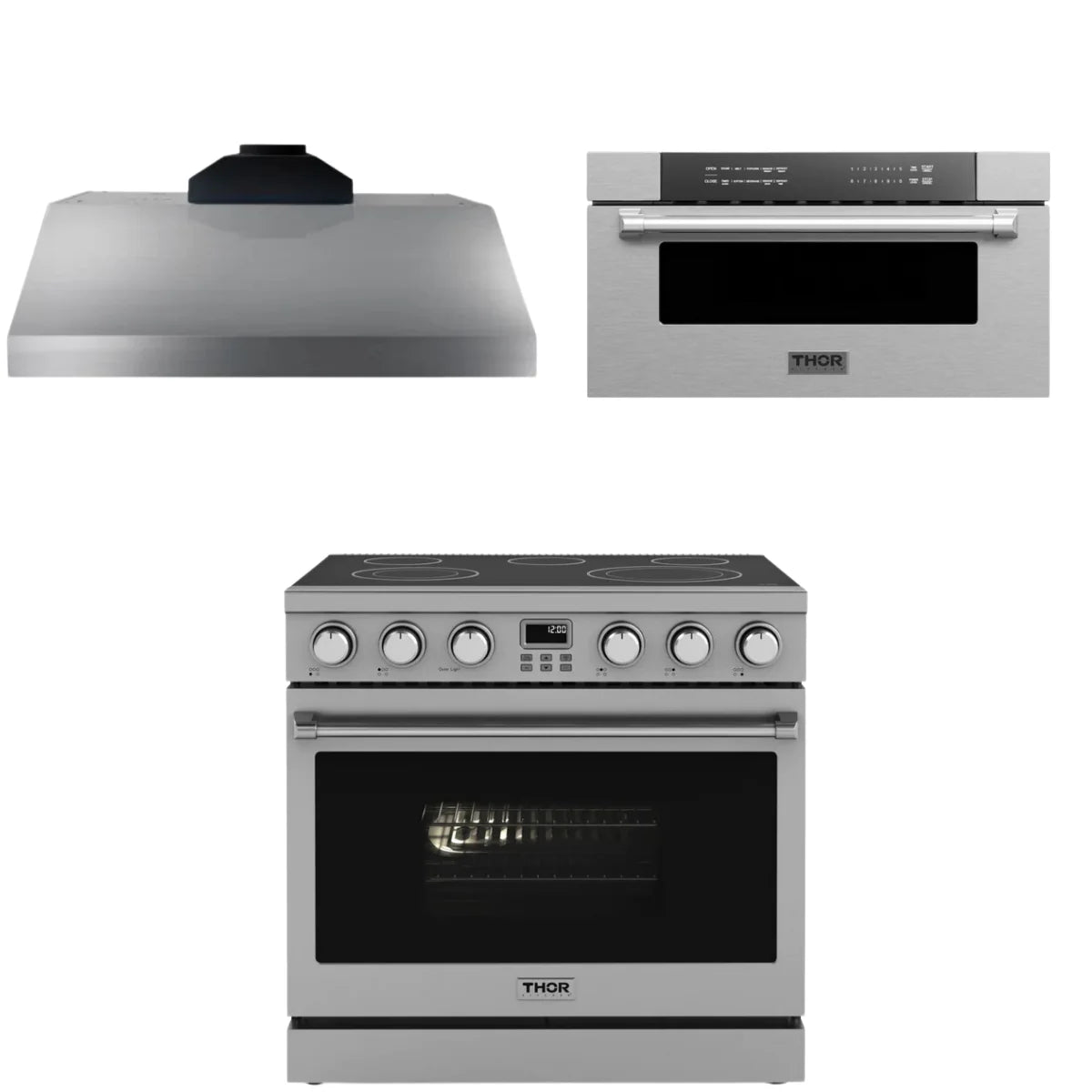 36 Electric Range, Range Hood and Microwave E9808