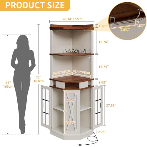 72" Tall White Corner Bar Cabinet with Glass Door Y741577