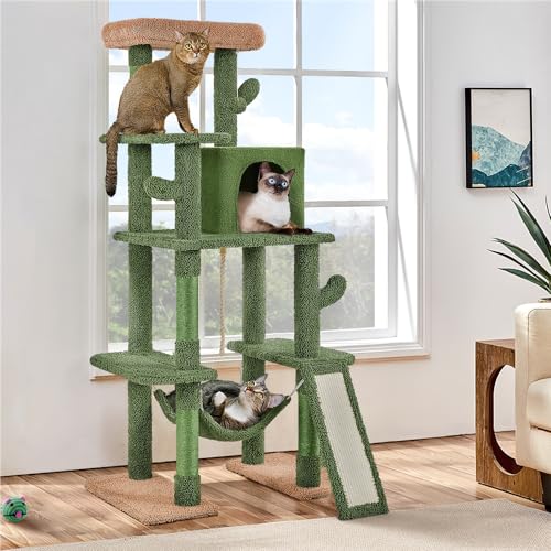 63" H Multi-Level Cat Tree with Sisal-Covered Scratching Posts & Condo & Hammock G98090