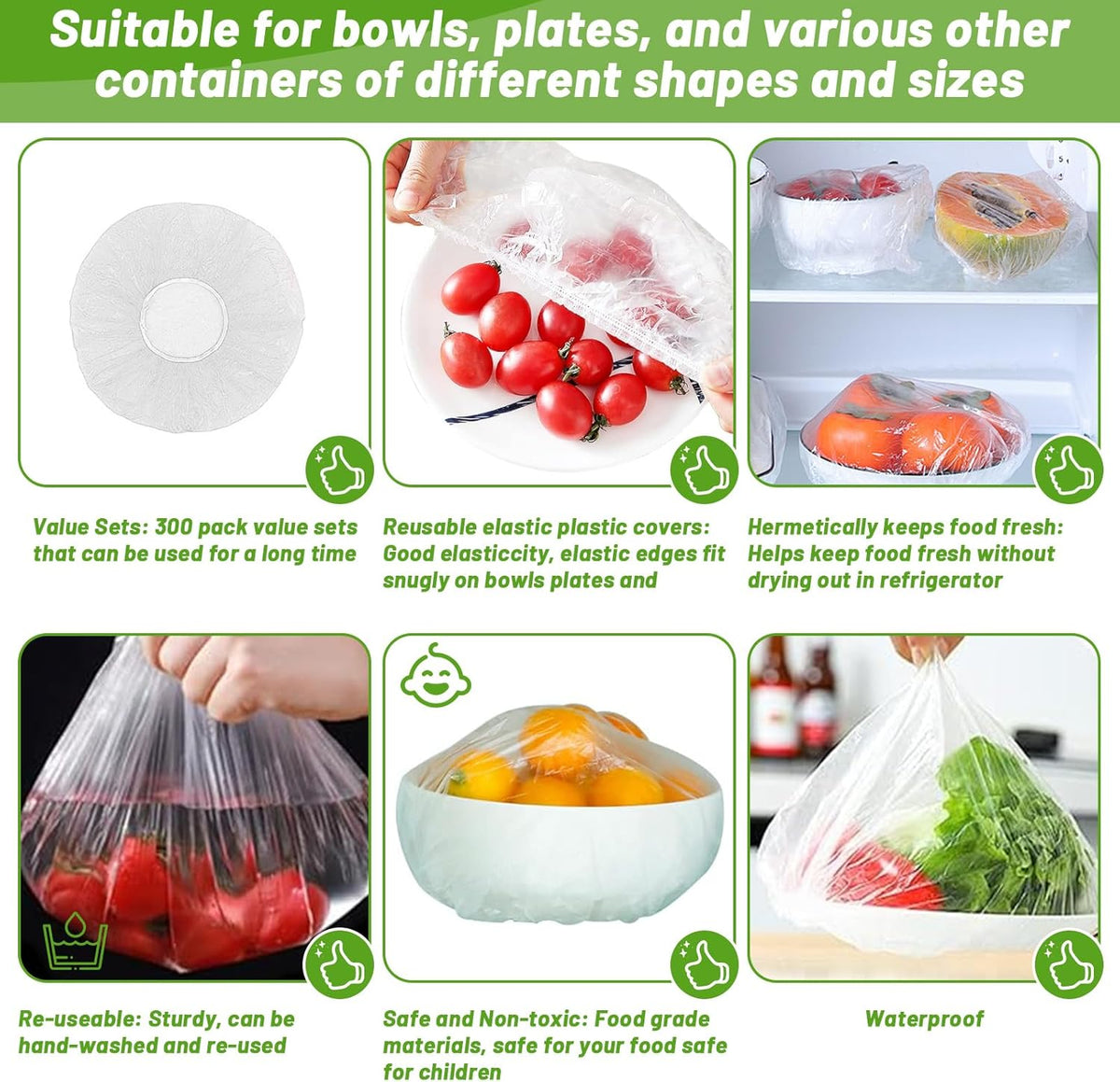 300Pcs Reusable Elastic Food Bowl Storage Covers V4703