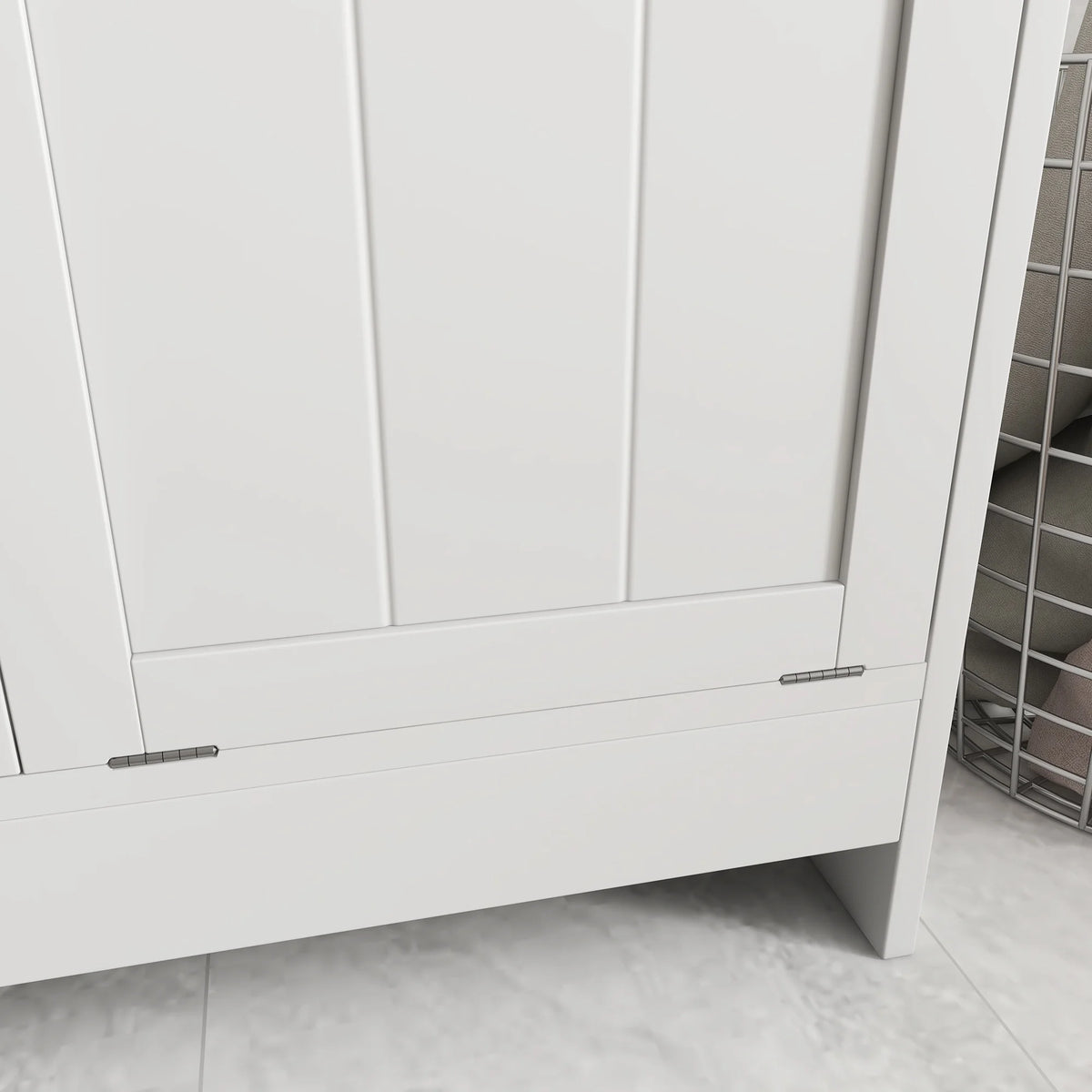 White Tilt-out Laundry Storage Cabinet with 2 Hamper Compartments J440