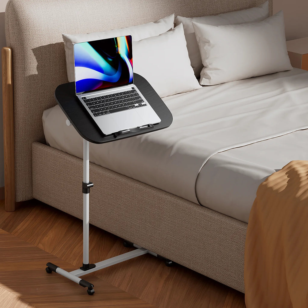 White Height Adjustable Mobile Computer Desk with Casters K687985