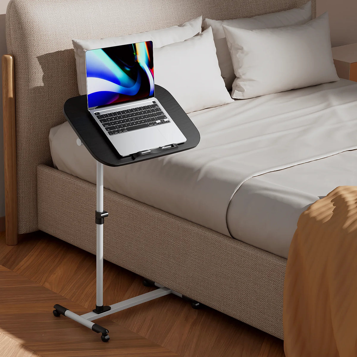 White Height Adjustable Mobile Computer Desk with Casters K687985