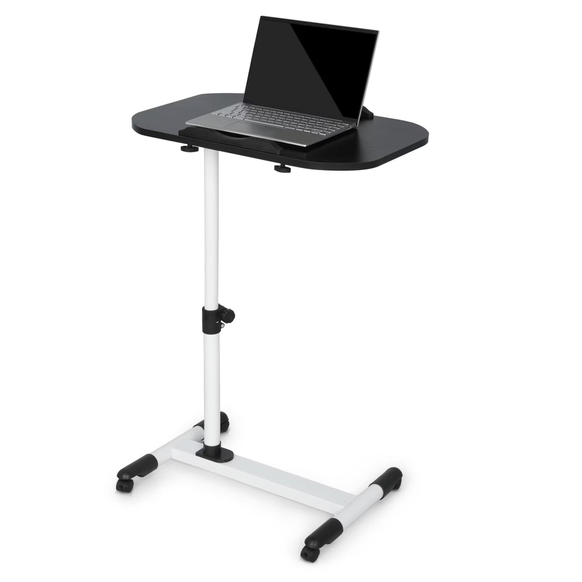 White Height Adjustable Mobile Computer Desk with Casters K687985
