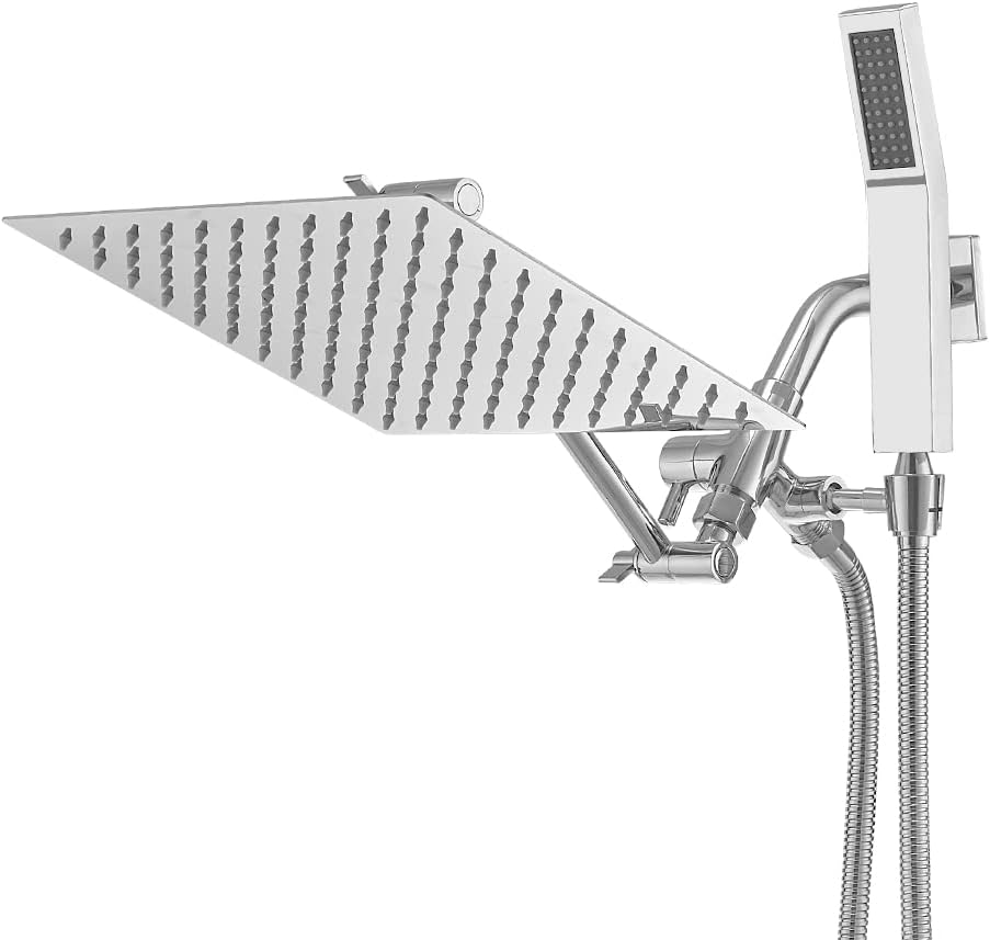 10 Inch All Metal Rain Shower Head With Handheld, High Pressure Dual Shower Head Combo With Adjustable Extension Arm, 70" Flexible Hose, 3-Way Diverter (Chrome) V726326