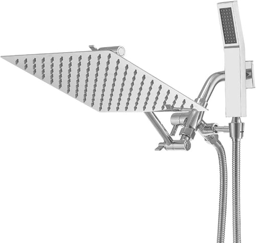 10 Inch All Metal Rain Shower Head With Handheld, High Pressure Dual Shower Head Combo With Adjustable Extension Arm, 70" Flexible Hose, 3-Way Diverter (Chrome) V726326