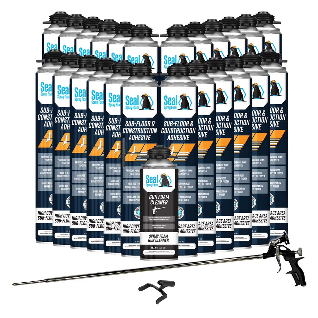 24/24oz Cans Polyurethane Adhesive with 40 inch Barrel Spray Gun and 16.9oz Cleaner with 14 Forked Guide Tip A3151