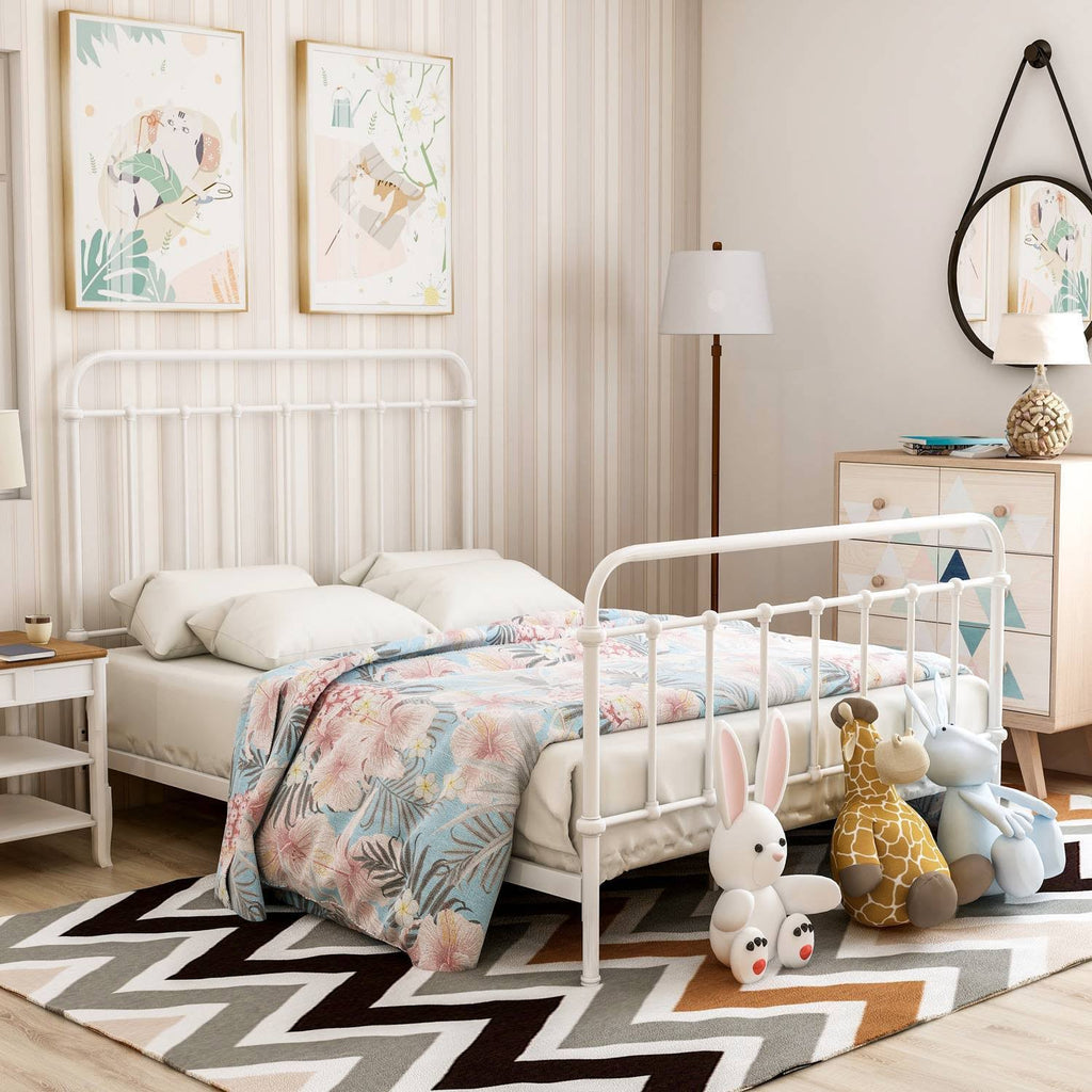 Twin Metal Bed Vintage White D212
