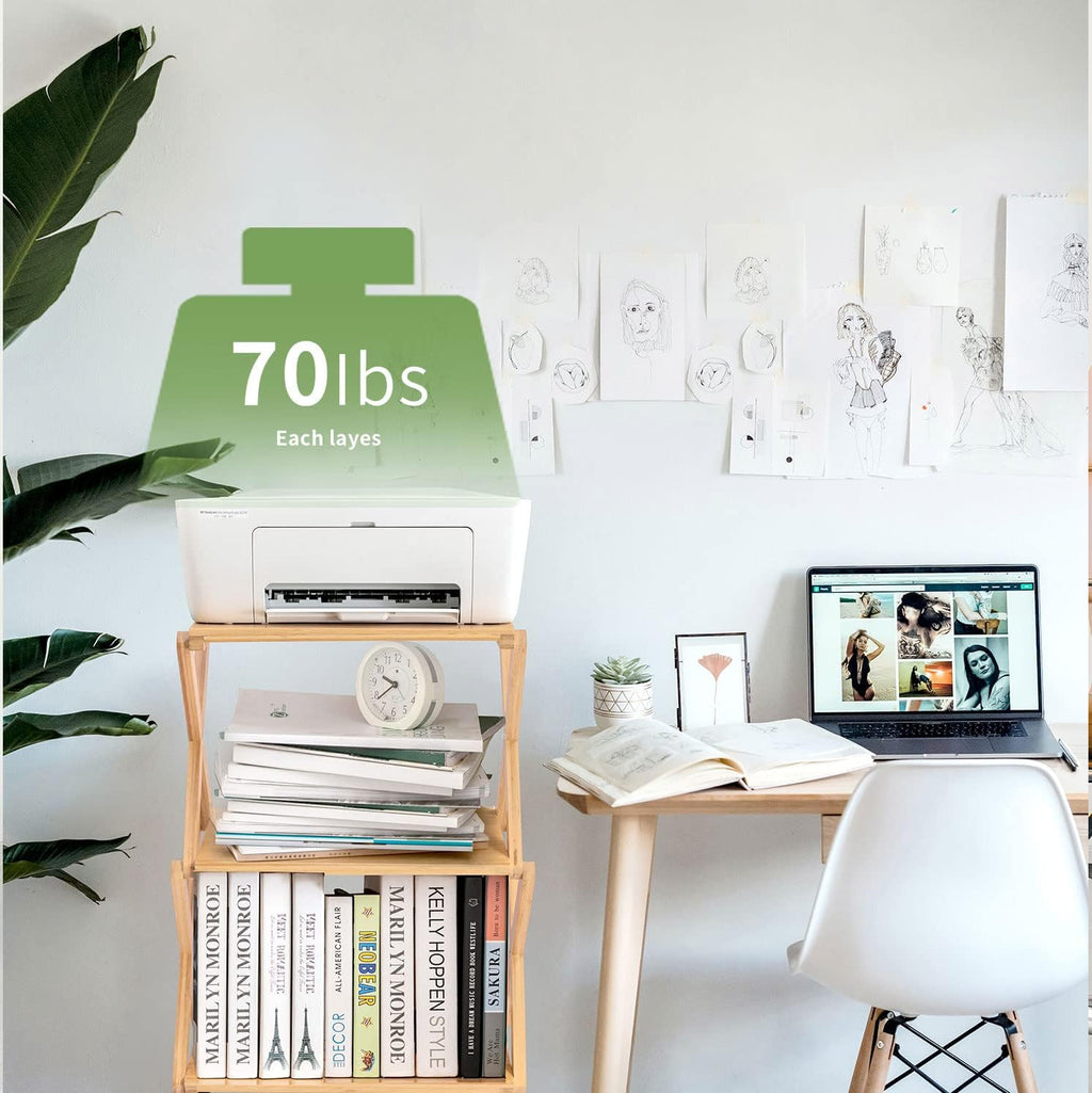 Bamboo 3-Tier Rolling Printer Cart with Storage T2487