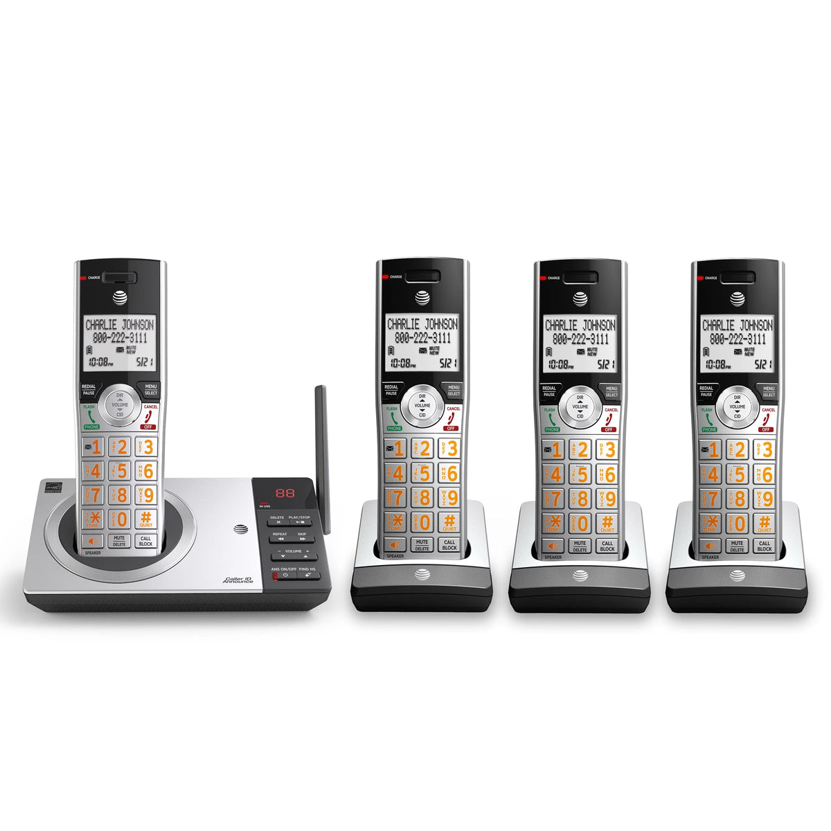 Silver/Black DECT 6.0 Expandable Answering System with 4 Handsets W87765