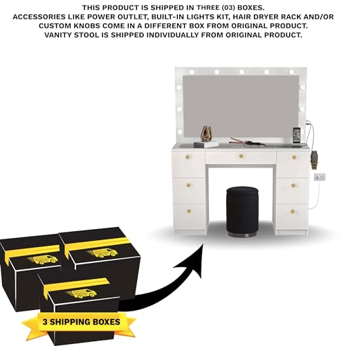 Black 7 Drawer Makeup Vanity Desk with Lights K50863