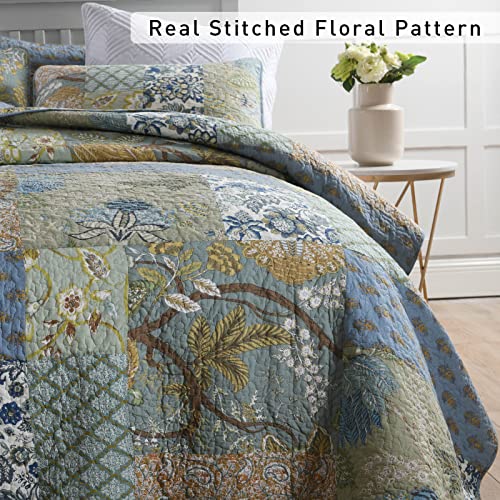 Azure Blue 100% Cotton Queen Size 3-Piece Quilt Set B652