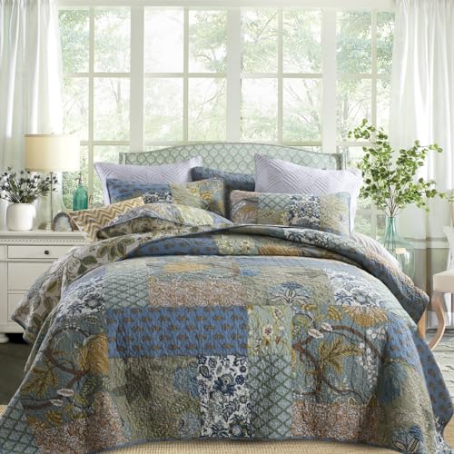 Azure Blue 100% Cotton Queen Size 3-Piece Quilt Set B652