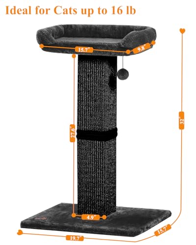 Large Sisal Cat Scratching Post with Plush Perch, Light Grey N192