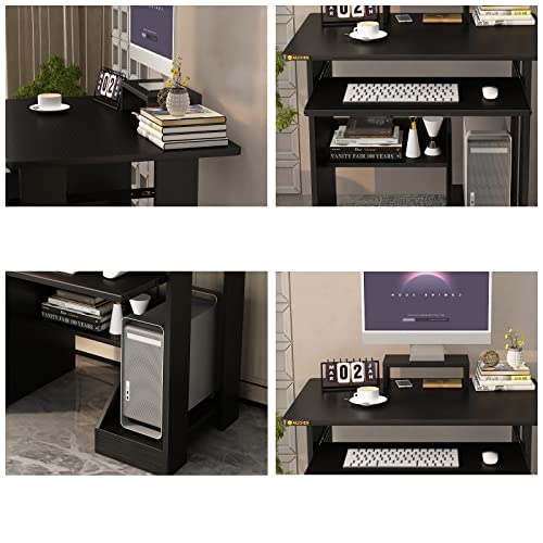 Black Computer Desk with Shelves and Keyboard Tray R260