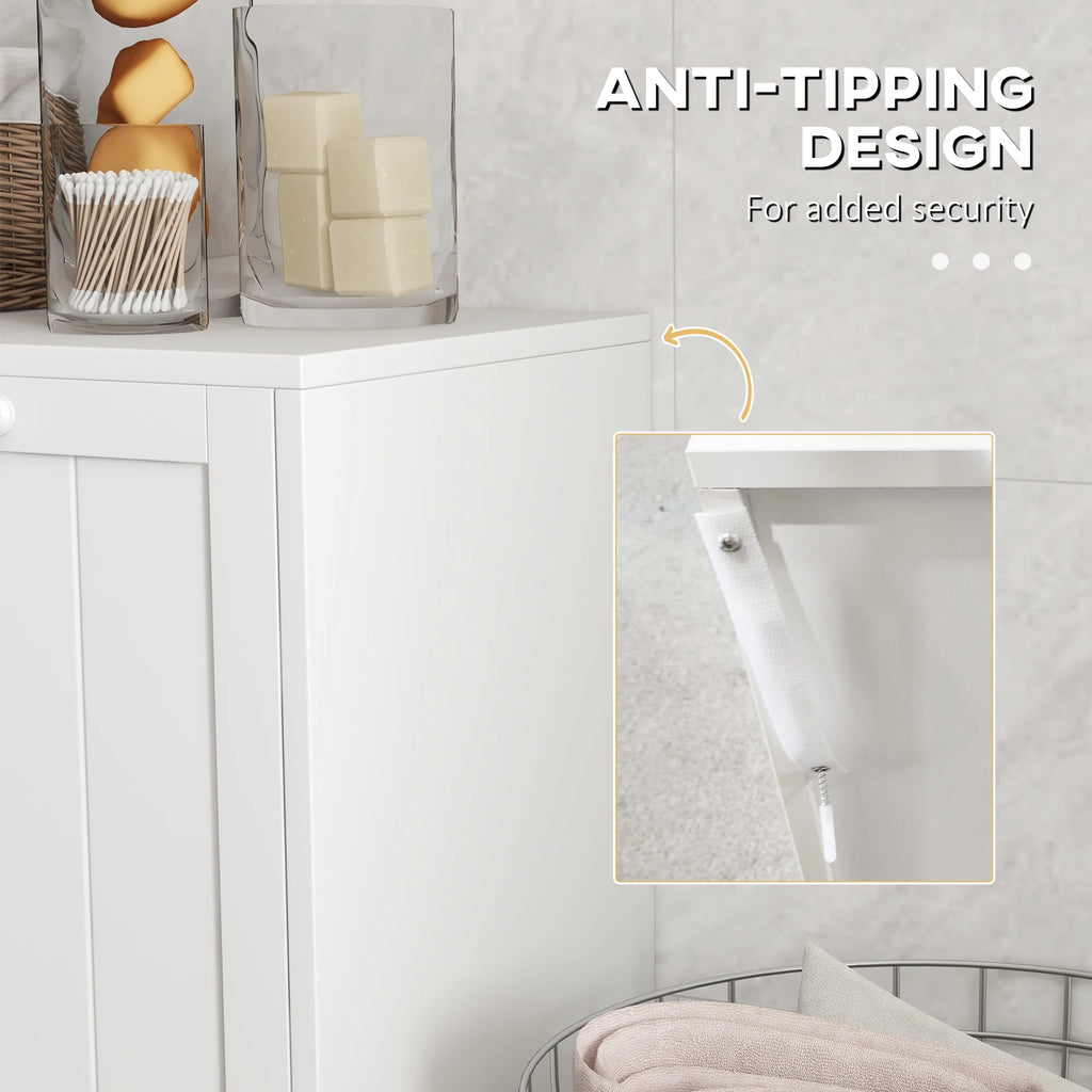 White Tilt-out Laundry Storage Cabinet with 2 Hamper Compartments J440