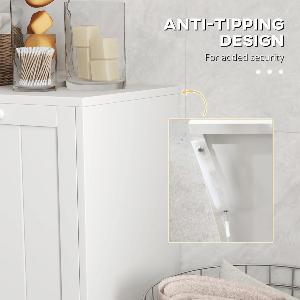 White Tilt-out Laundry Storage Cabinet with 2 Hamper Compartments J440