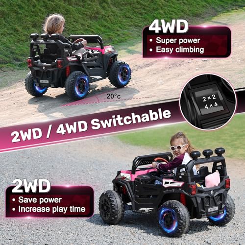 24V 4X4 Ride on Car Truck with Remote Control, 4WD/2WD Switchable Kids UTV, Blue C31702