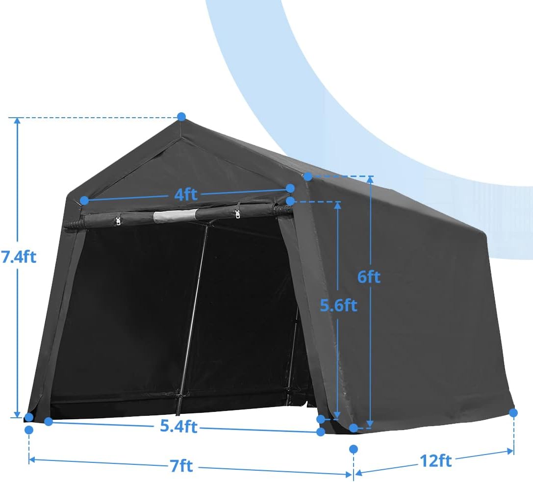 10x10 ft Heavy Duty Portable Canopy Storage Shelter Carport with 2 Roll up Zipper Doors & Vents N5469