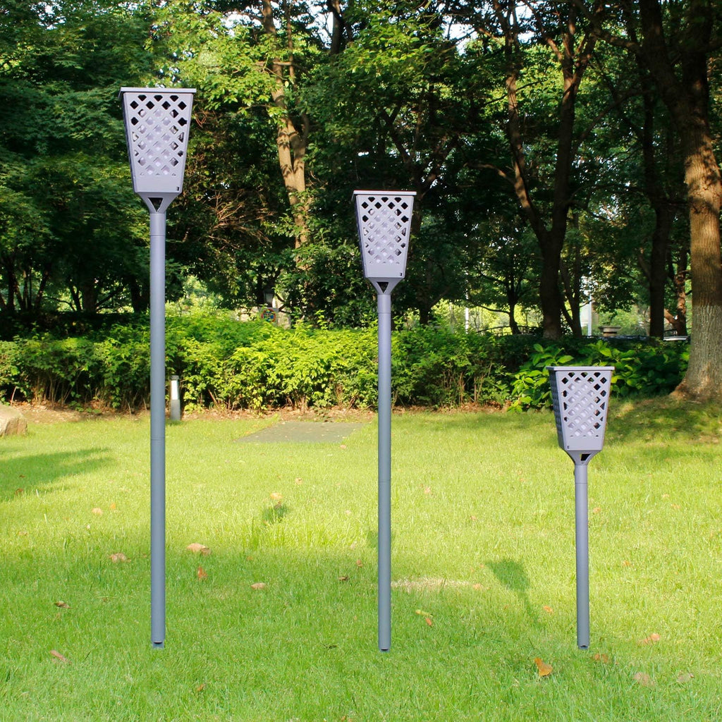Solar Torch Lights with Flickering Flame, 96 LED Waterproof Grey Y36578