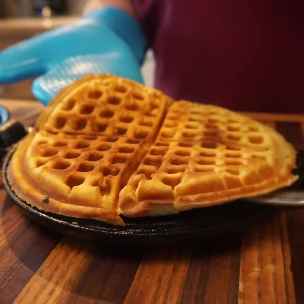 Cast Iron Waffle Maker, Two Piece Hinged Non-Electric Waffle Iron C41333