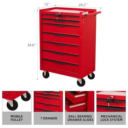6-Drawer Rolling Metal Tool Chest with Wheels and Keyed Locking D952