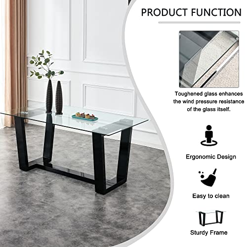 Glass Dining Table Set for 6 with Black Bracket Pedestal H1532