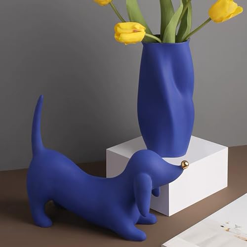 Ceramic Dachshund Dog Figurine 28x22cm Silver Y927253
