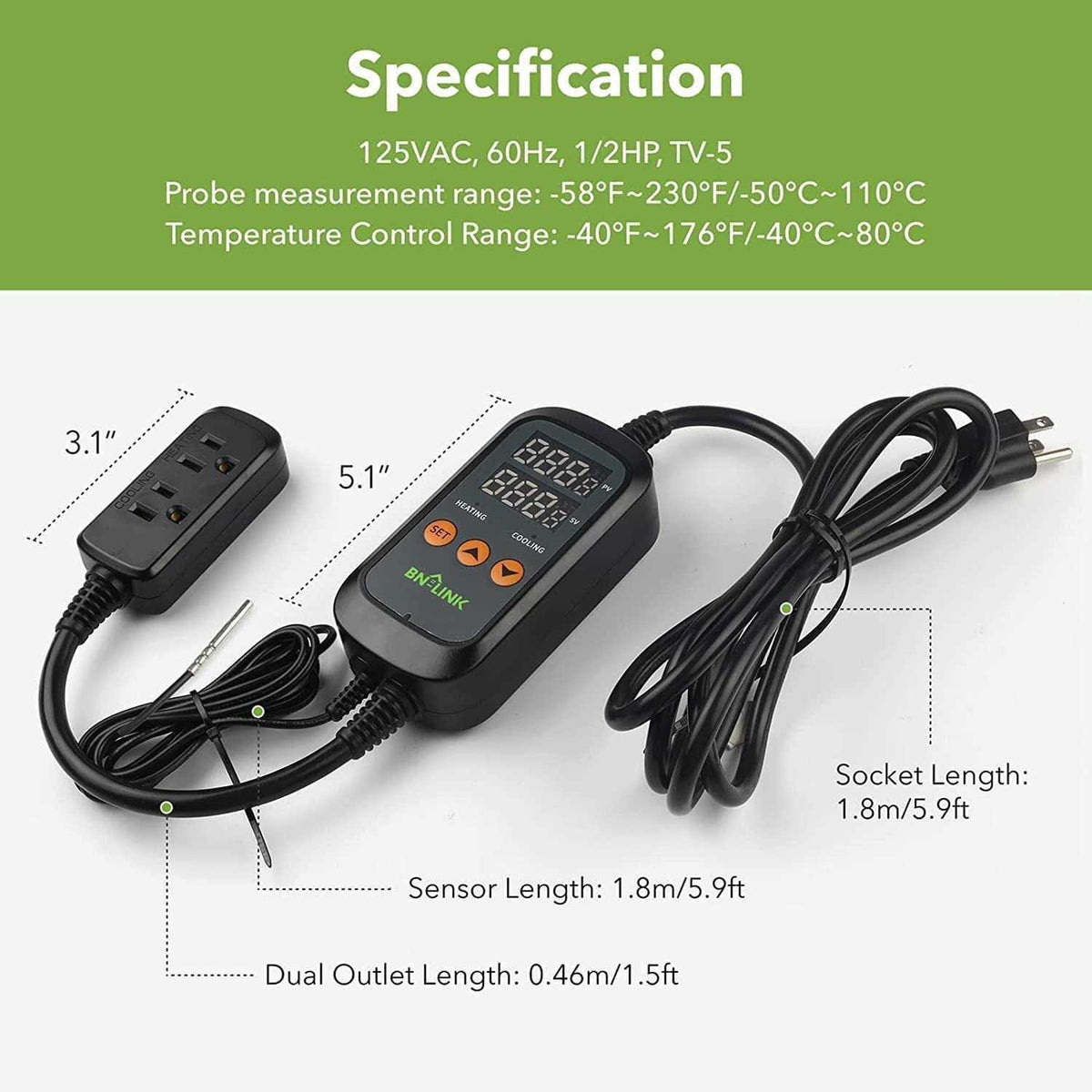 Digital Temperature Controller Outlet Thermostat Plug P9805