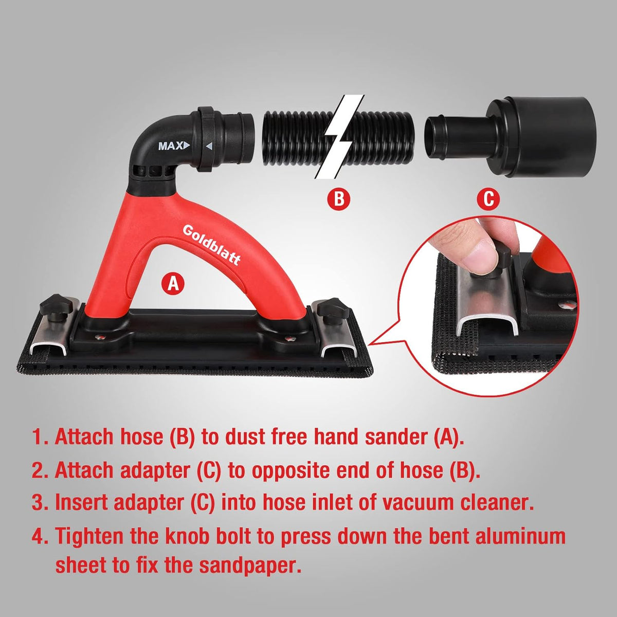 Dust Free Hand Sander with 6.5ft Hose U543