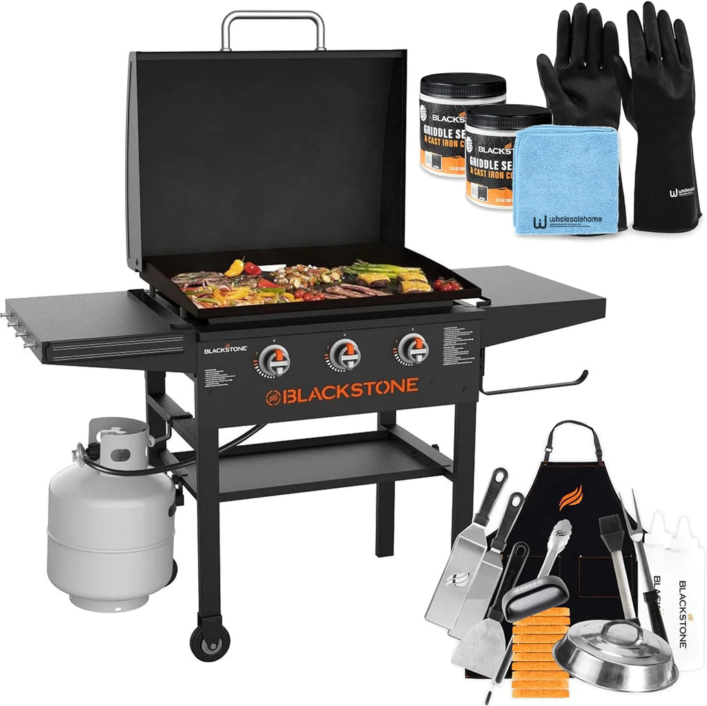28 Inch Black Griddle with Hood 3-Burner Outdoor Flat Top Grill O86253