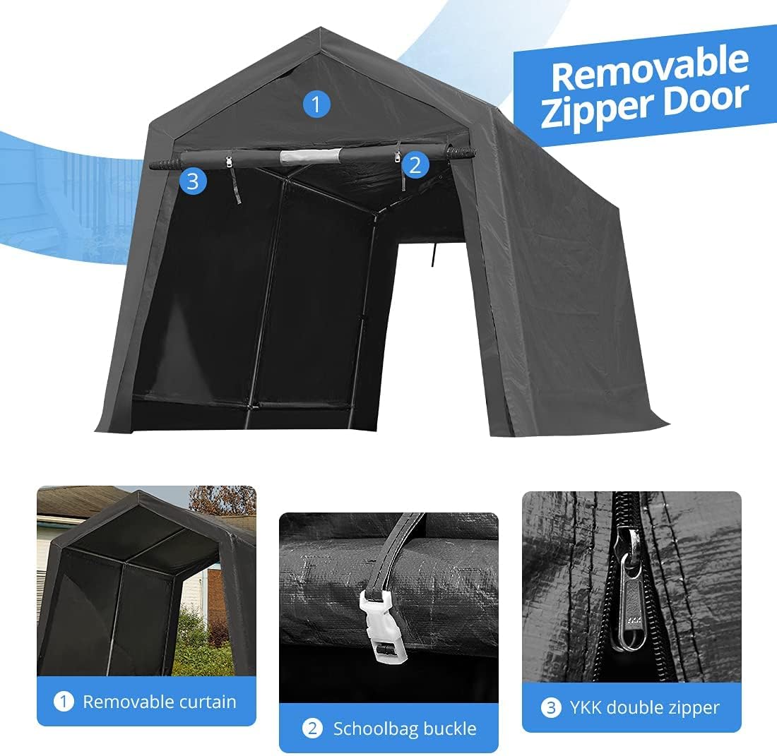 10x10 ft Heavy Duty Portable Canopy Storage Shelter Carport with 2 Roll up Zipper Doors & Vents N5469