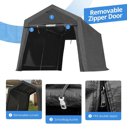 10x10 ft Heavy Duty Portable Canopy Storage Shelter Carport with 2 Roll up Zipper Doors & Vents N5469