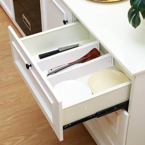 12 Pcs Bamboo Drawer Dividers Adjustable 2.4" High 17"-22" White X723151