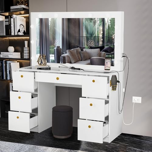 Black 7 Drawer Makeup Vanity Desk with Lights K50863