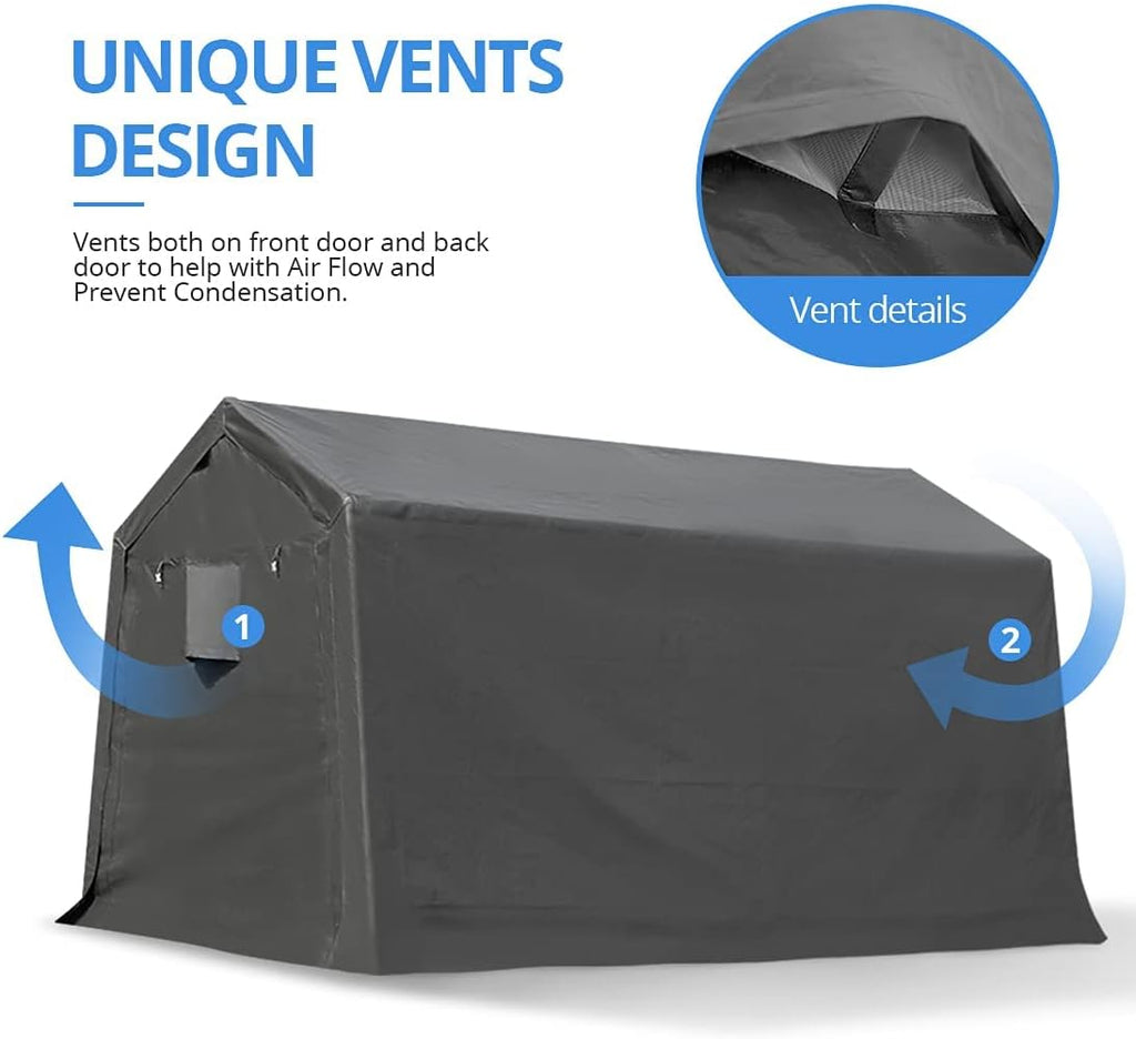 10x10 ft Heavy Duty Portable Canopy Storage Shelter Carport with 2 Roll up Zipper Doors & Vents N5469