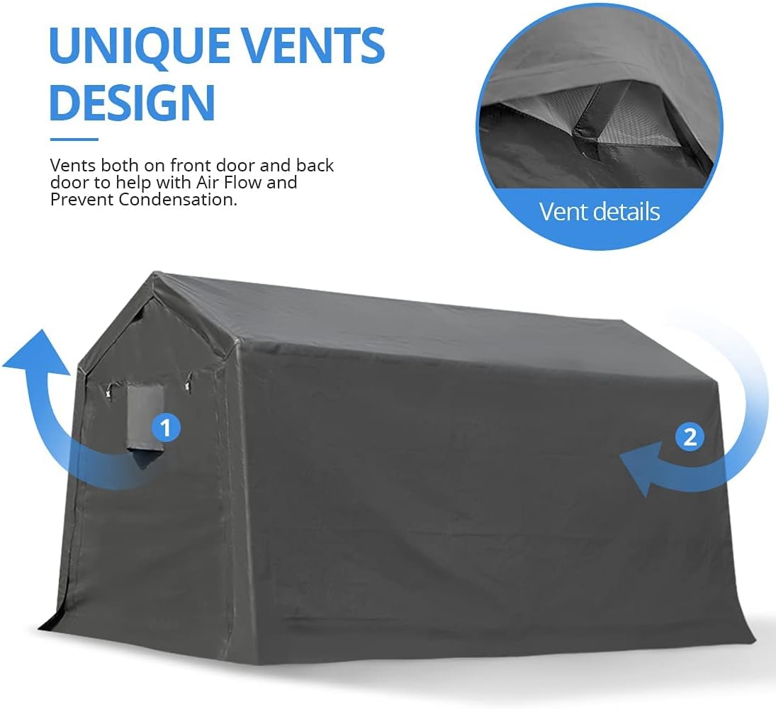 10x10 ft Heavy Duty Portable Canopy Storage Shelter Carport with 2 Roll up Zipper Doors & Vents N5469
