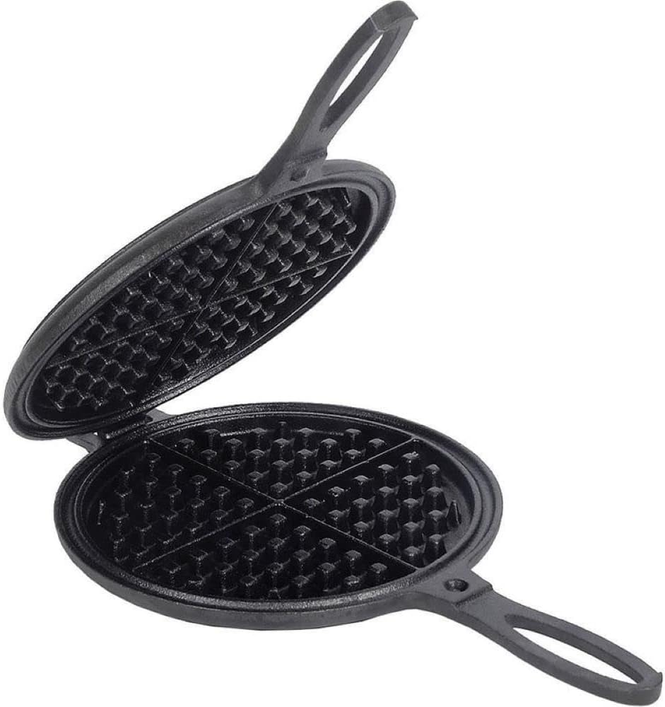 Cast Iron Waffle Maker, Two Piece Hinged Non-Electric Waffle Iron C41333