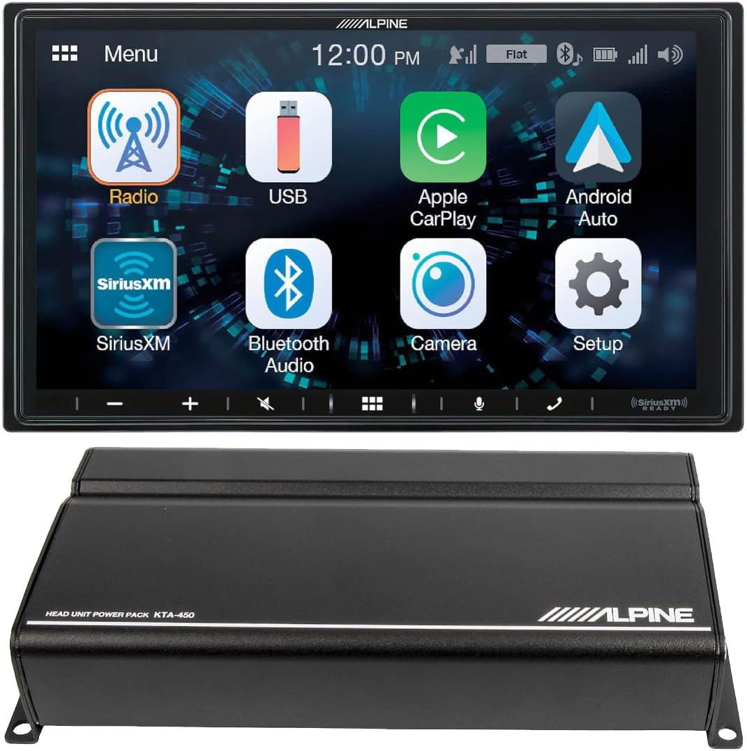 Receiver Compatible with CarPlay and Android Auto - Includes 4-Channel Power Pack Amp Q500