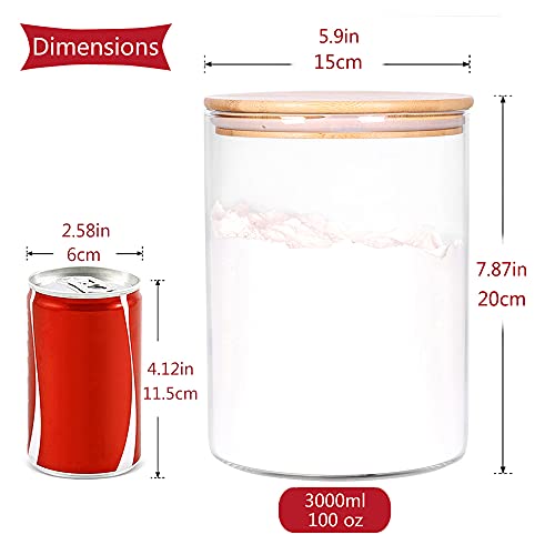 Glass Flour Container with Airtight Bamboo Lid, Large Glass Food Jar with Wooden Lid (3L) X5971