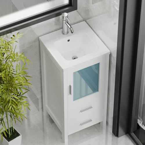 16" Single Sink Bathroom Vanity with Faucet and Drain (White) J112319