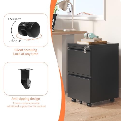 White 3-Drawer Mobile File Cabinet with Lock N819
