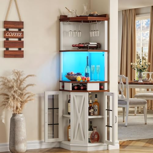 72" Tall White Corner Bar Cabinet with Glass Door Y741577